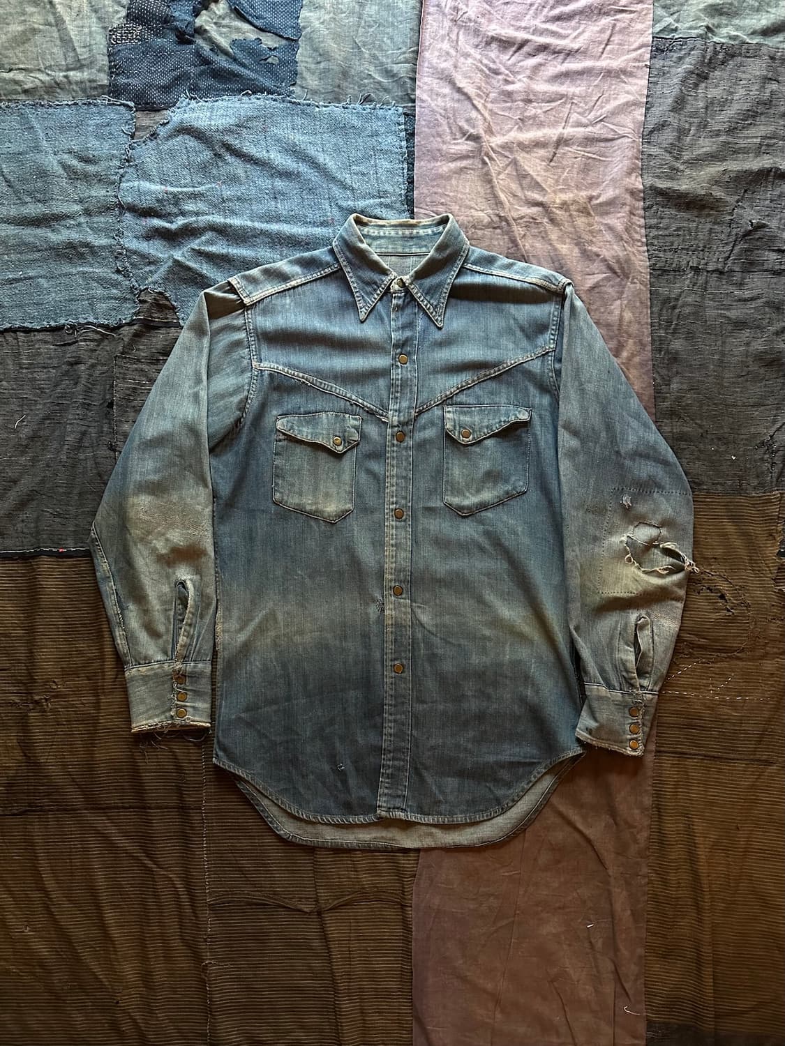 50s USA Sears Denim Western Shirt 상품이미지1