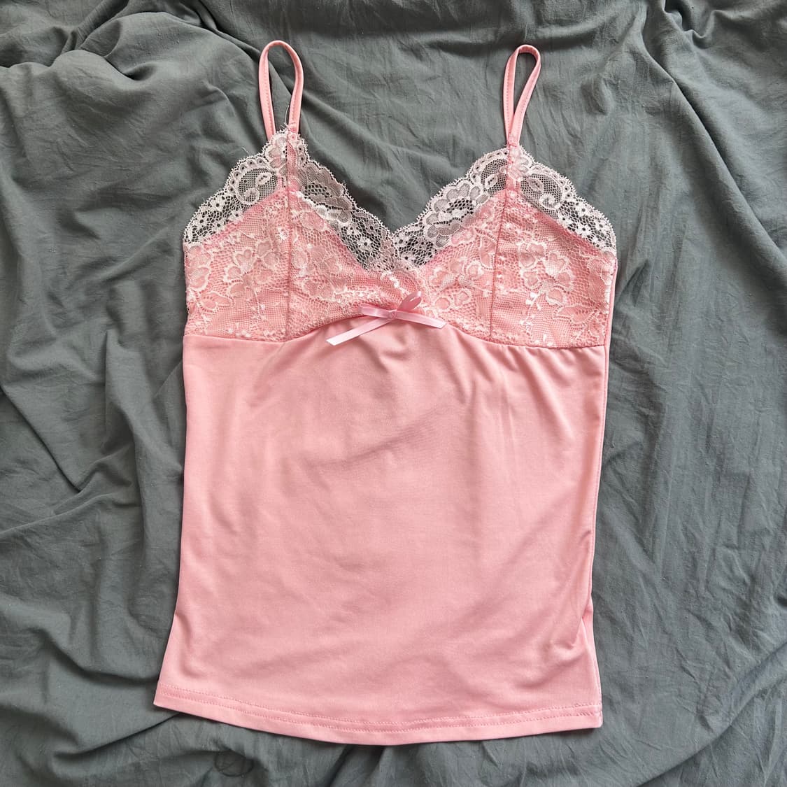 빈티지 핑크 레이스 리본 슬리브리스 상품이미지1