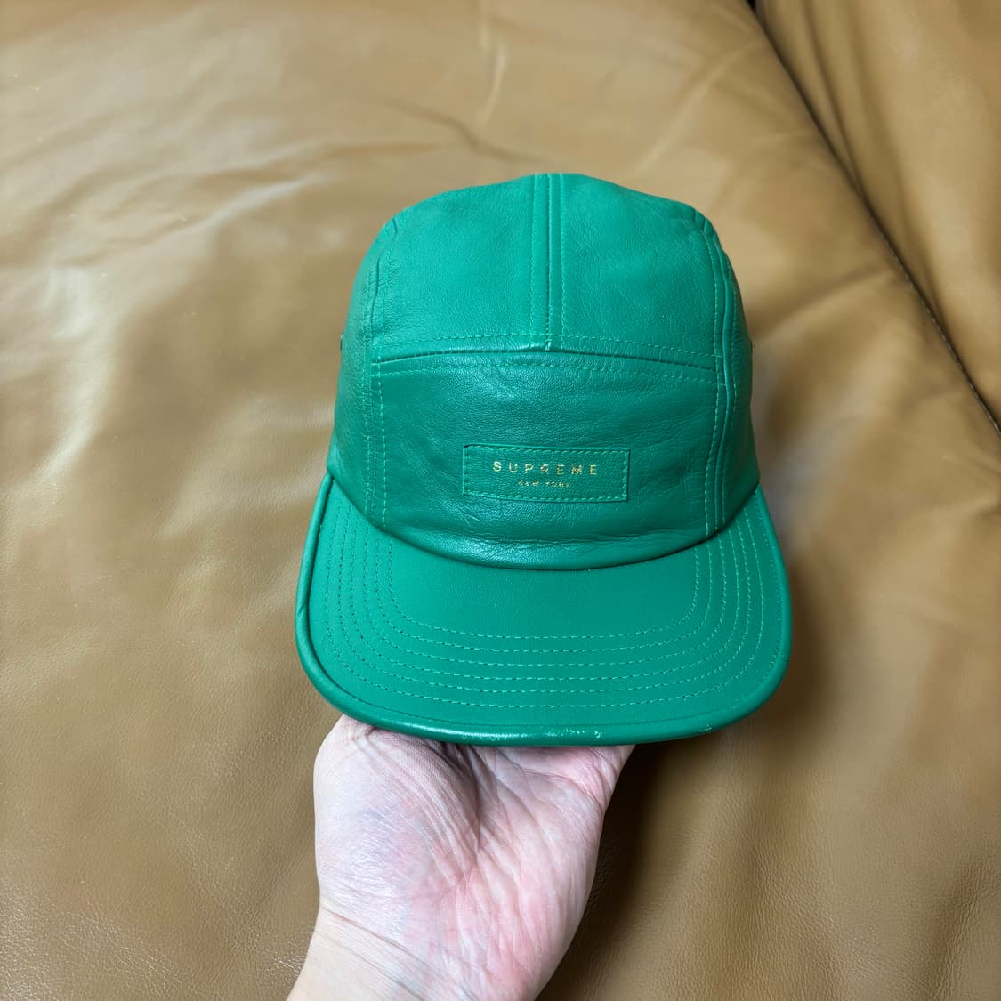 슈프림 캠프캡 모자 박스로고 레더 그린 상품이미지2