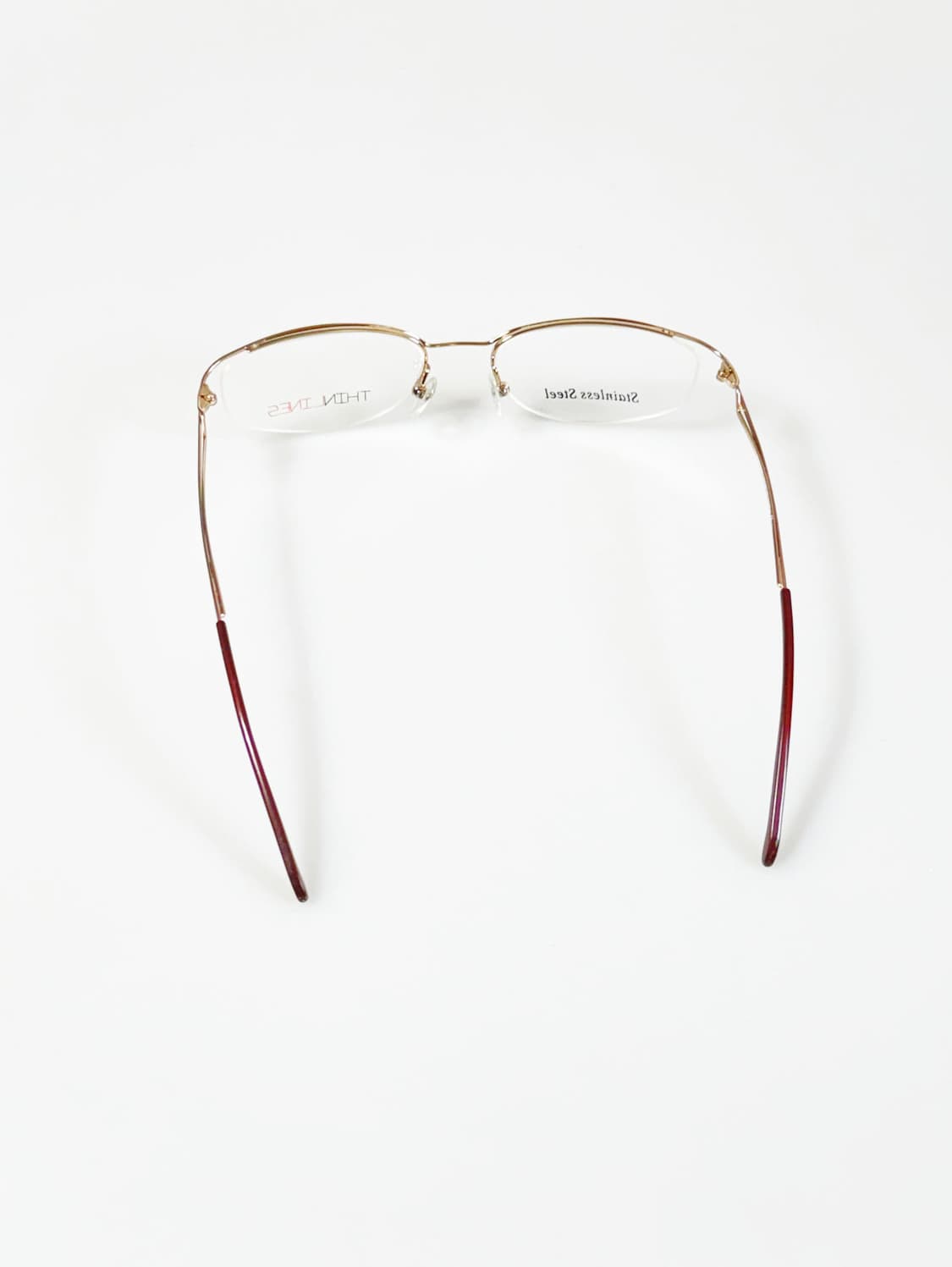 90s Thin Lines 로즈 골드 메탈 스퀘어 반무테 빈티지 안경 상품이미지6