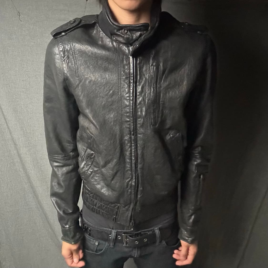 high neck lamb skin leather jacket 상품이미지1