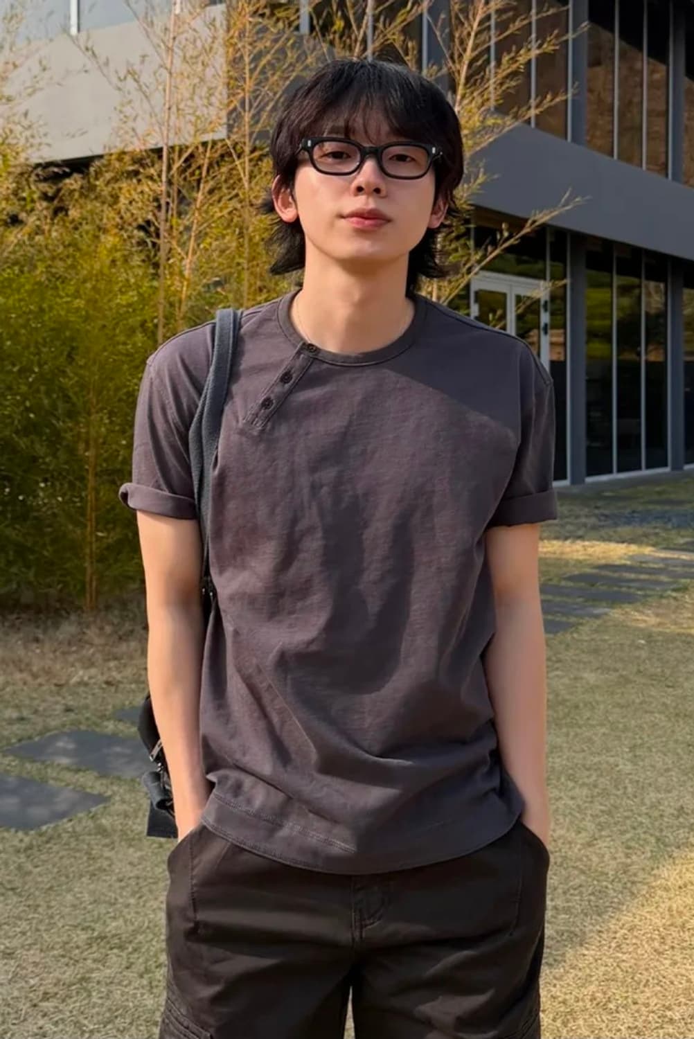 [리제임스×미세키서울 맨]Diagonal henley neck short 상품이미지1