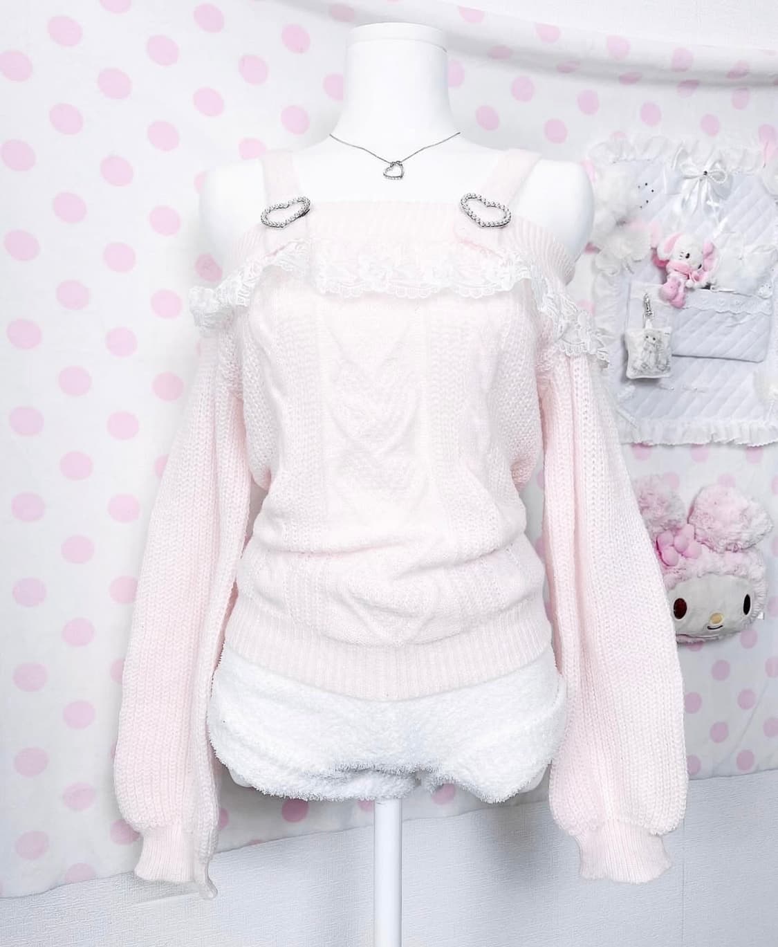 히메갸루 레이스 하트 오프숄더 니트 리즈리사 트랄라라 디어리 잉그니 상품이미지1