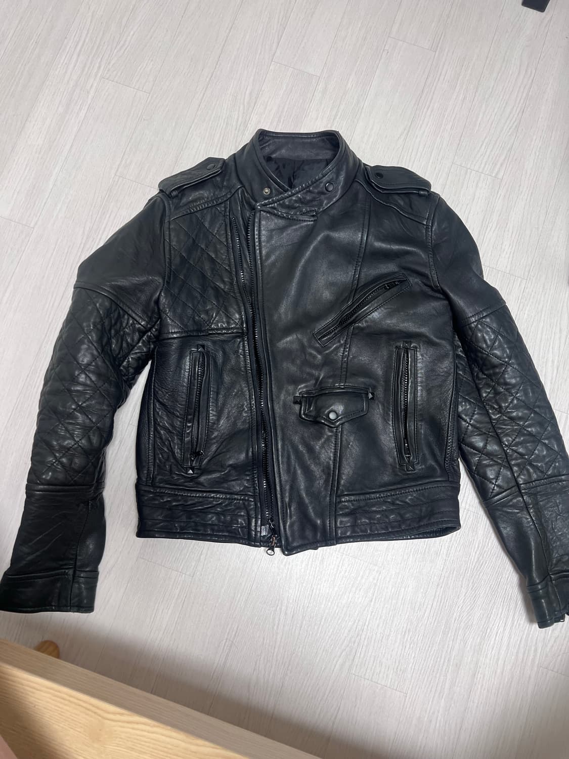 램스킨 사선 바이커 레더자켓 상품이미지1