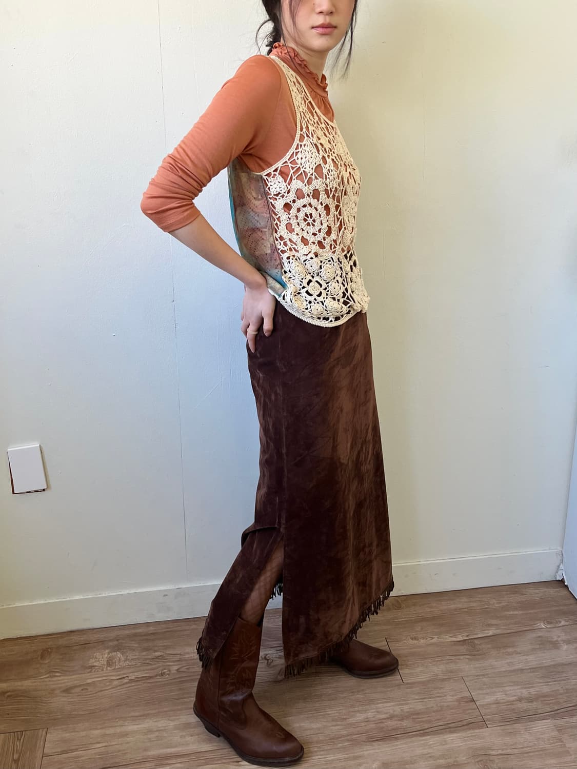 PENDORA 벨벳 롱 스커트 상품이미지4