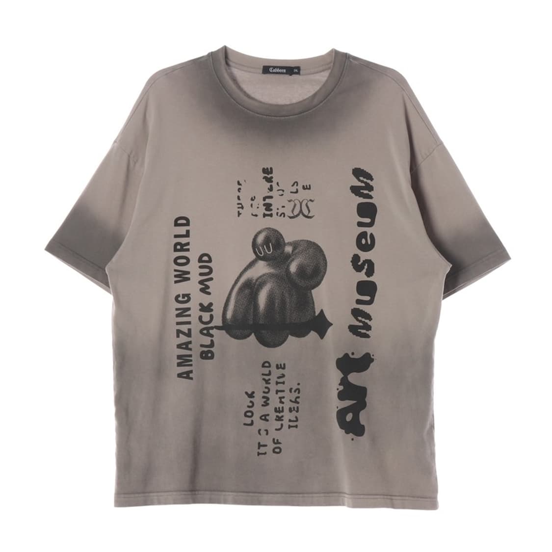 Cabbeen 블랙 머드 그래픽 워싱 티셔츠 2XL 상품이미지1