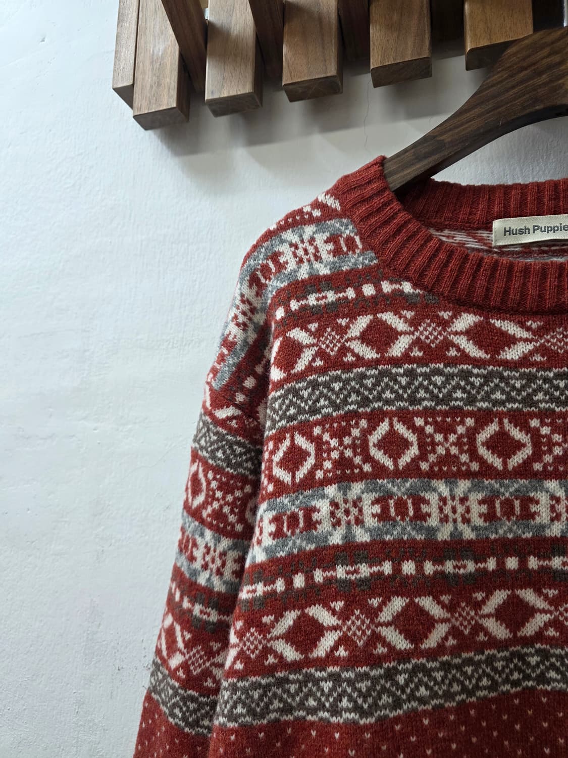 일본빈티지 Hush Puppies 울 100% 페어아일 니트 스웨터 상품이미지3