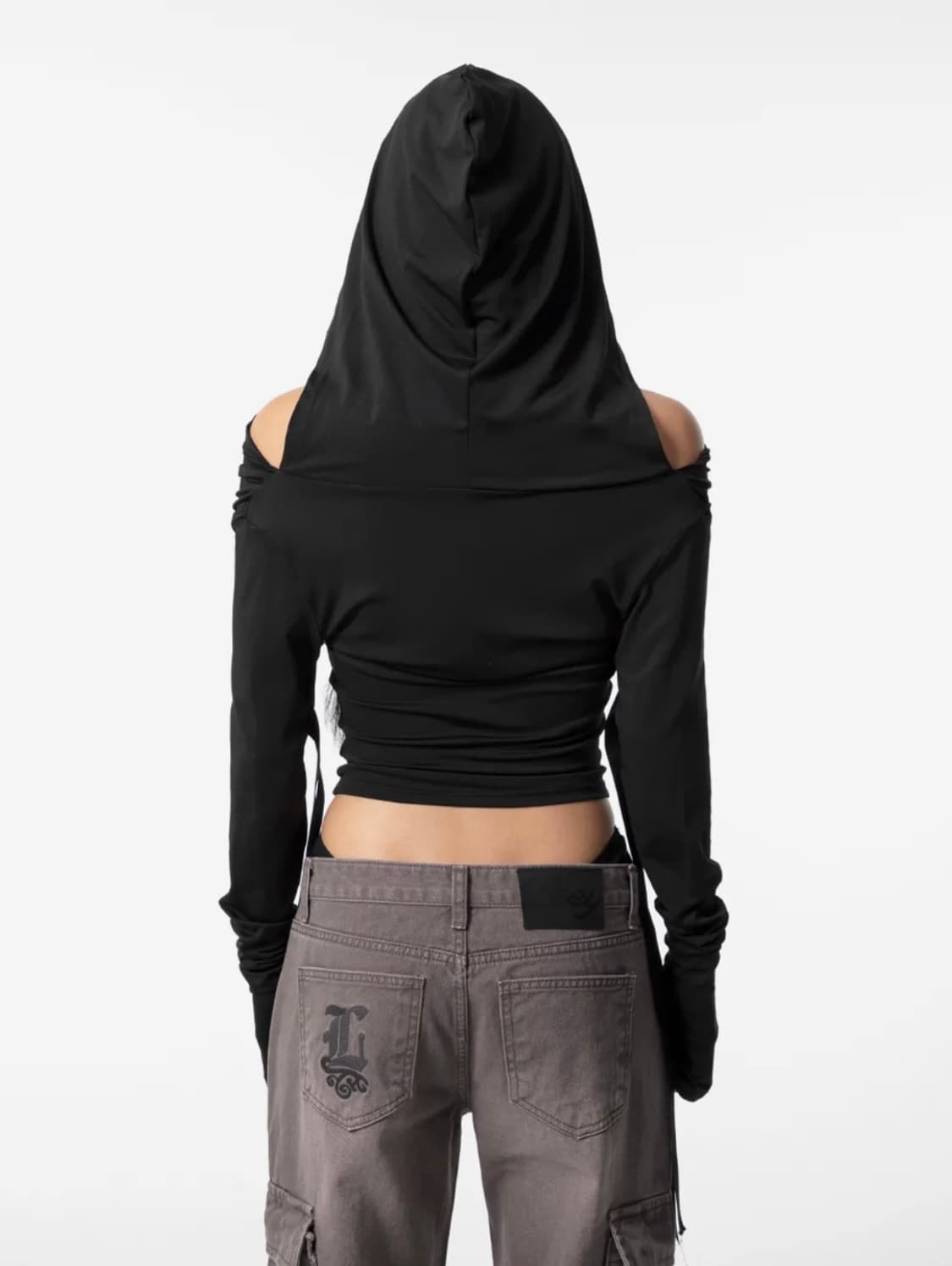 YEEL(leey) HOODIE RIBBON DRAPE TOP BLACK 상품이미지3