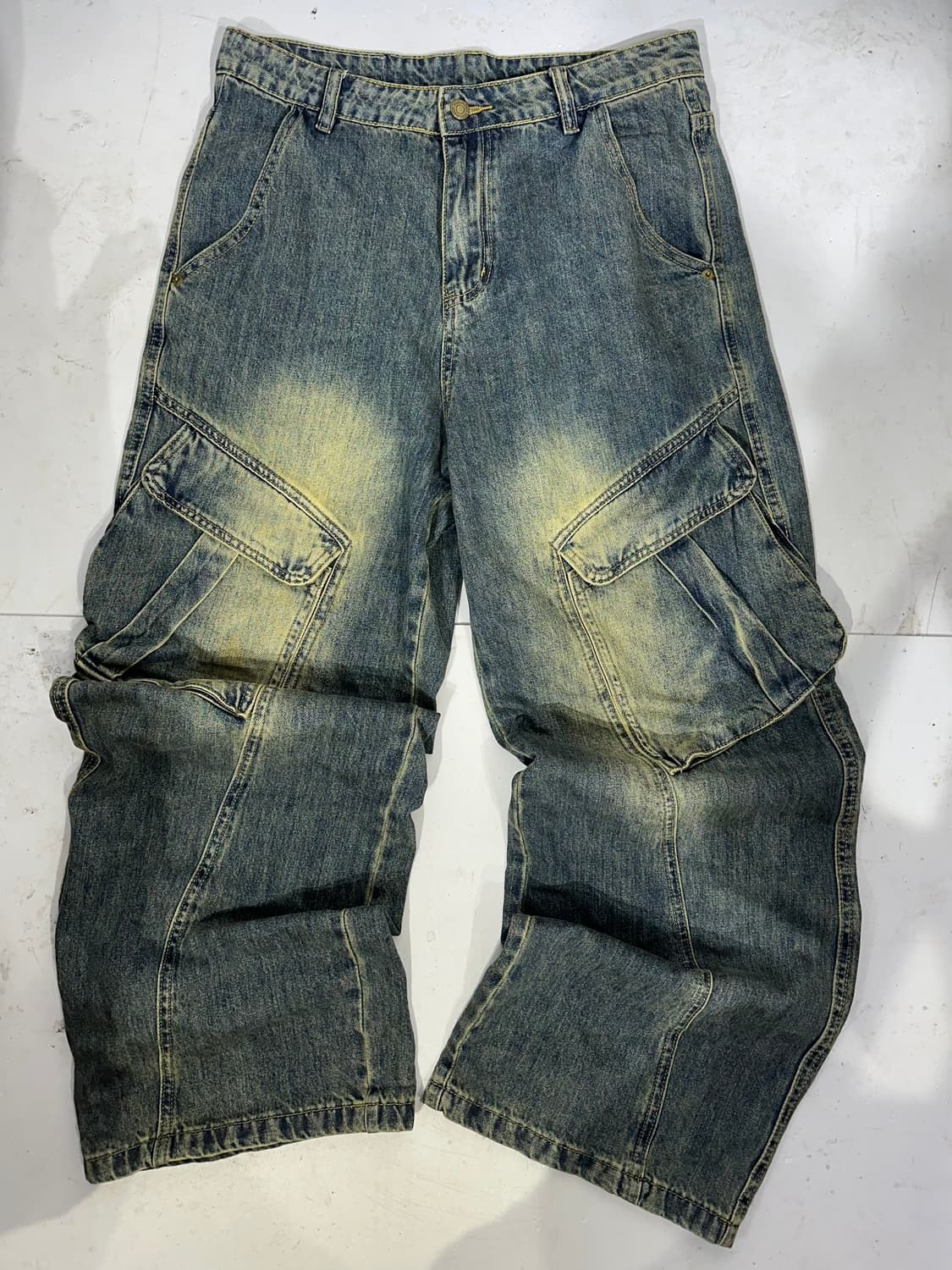 대장급 빈티지 워싱 와이드 데님 카고 팬츠 청카고 바지 XL 상품이미지4