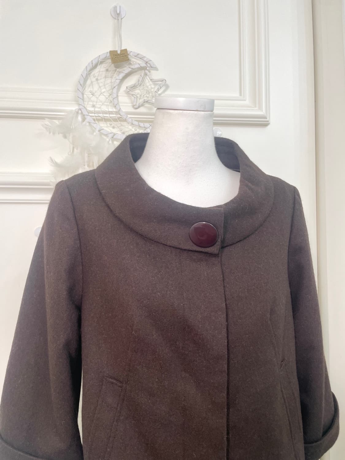 choco brown button point wool mini coat 상품이미지6