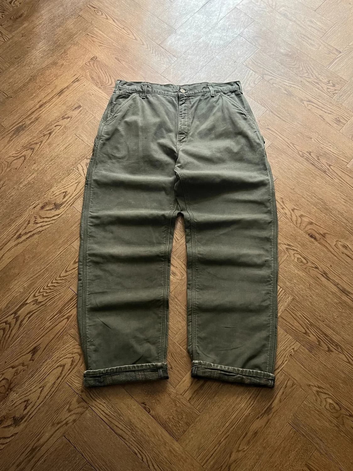 [38]칼하트 USA Made 체크라이닝 모스그린 카펜터 워크 팬츠 M5 상품이미지1