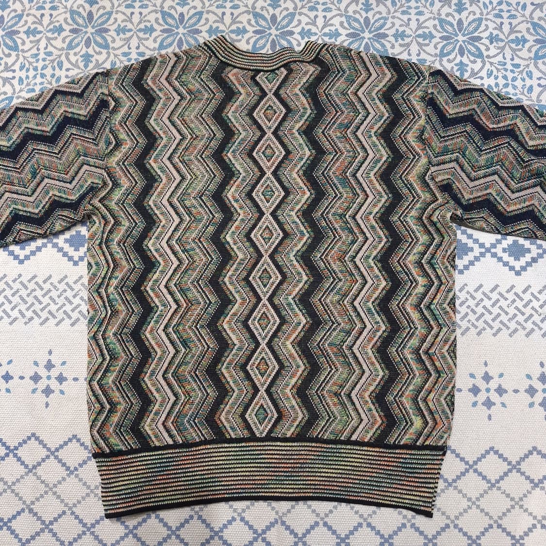 OTTIMO 베이지 멀티컬러 에스닉 지그재그 패턴 코튼 블렌드 니트 L 상품이미지9