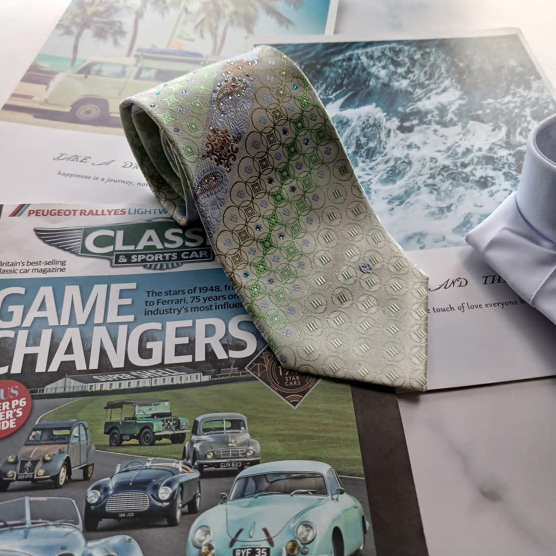 밀라숀 실크 그린 기하 패턴 넥타이 9.2cm A등급 A18375
 상품이미지2