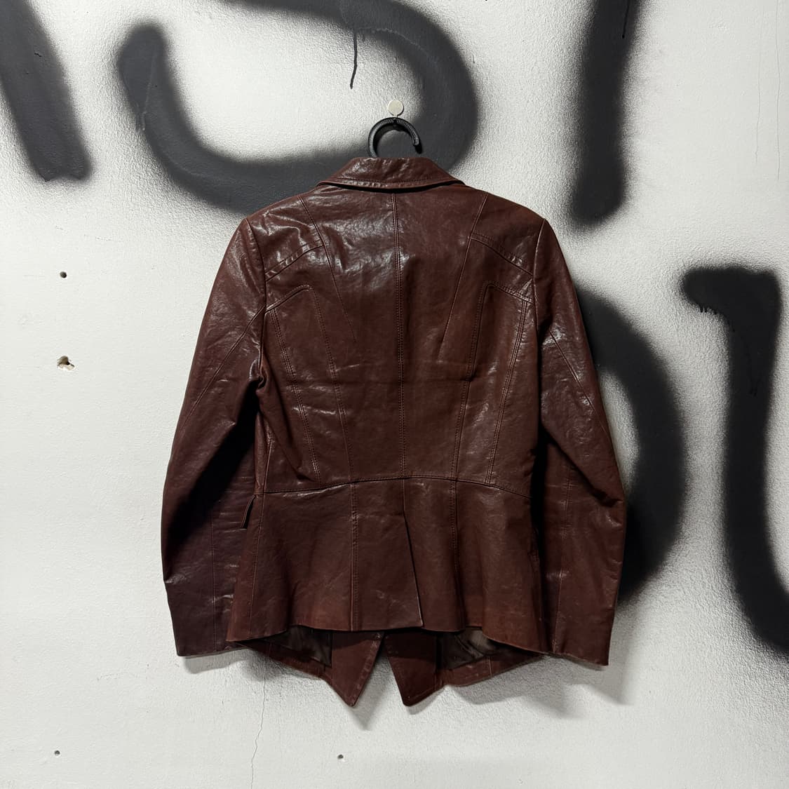Blu pepe 100% 양가죽 왁스 코팅 딥 브라운 쉽스킨 레더 자켓 상품이미지2