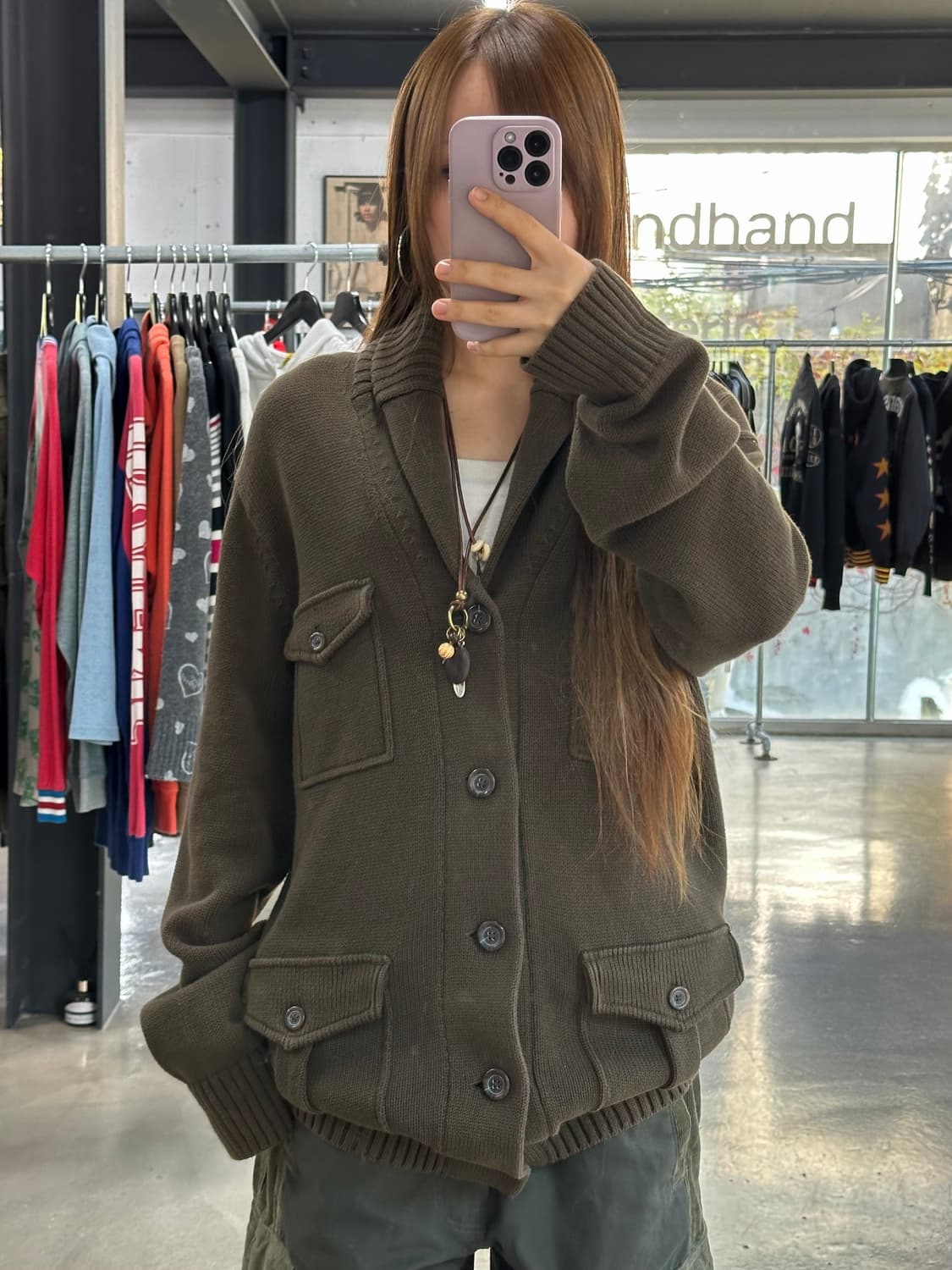 갭 멀티포켓 버튼 니트가디건 카키브라운 상품이미지1