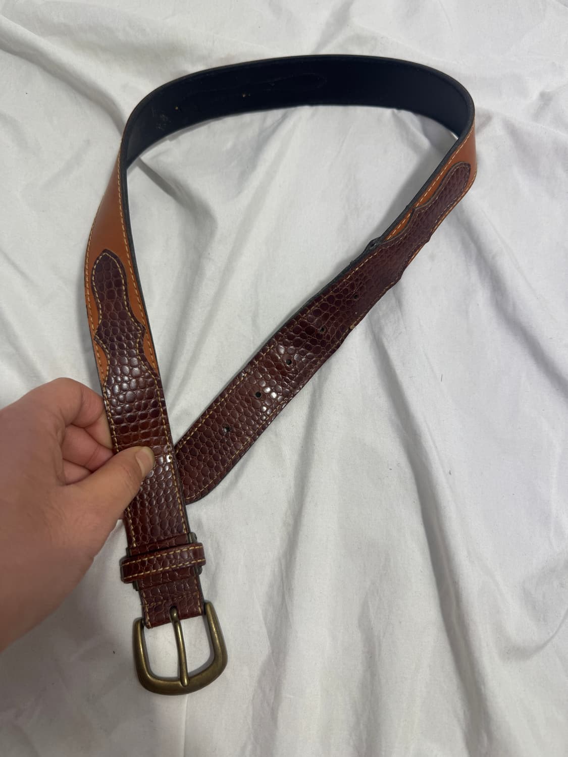 빈티지 크로커다일 웨스턴 레더 벨트 상품이미지1