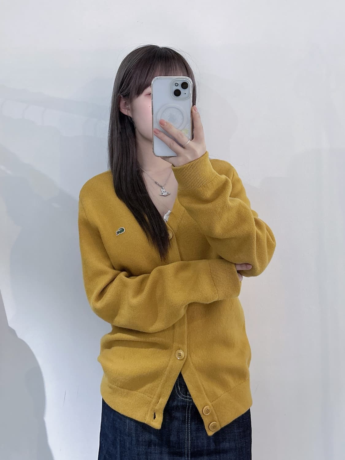 라코스테 스몰로고 머스타드 가디건 상품이미지2