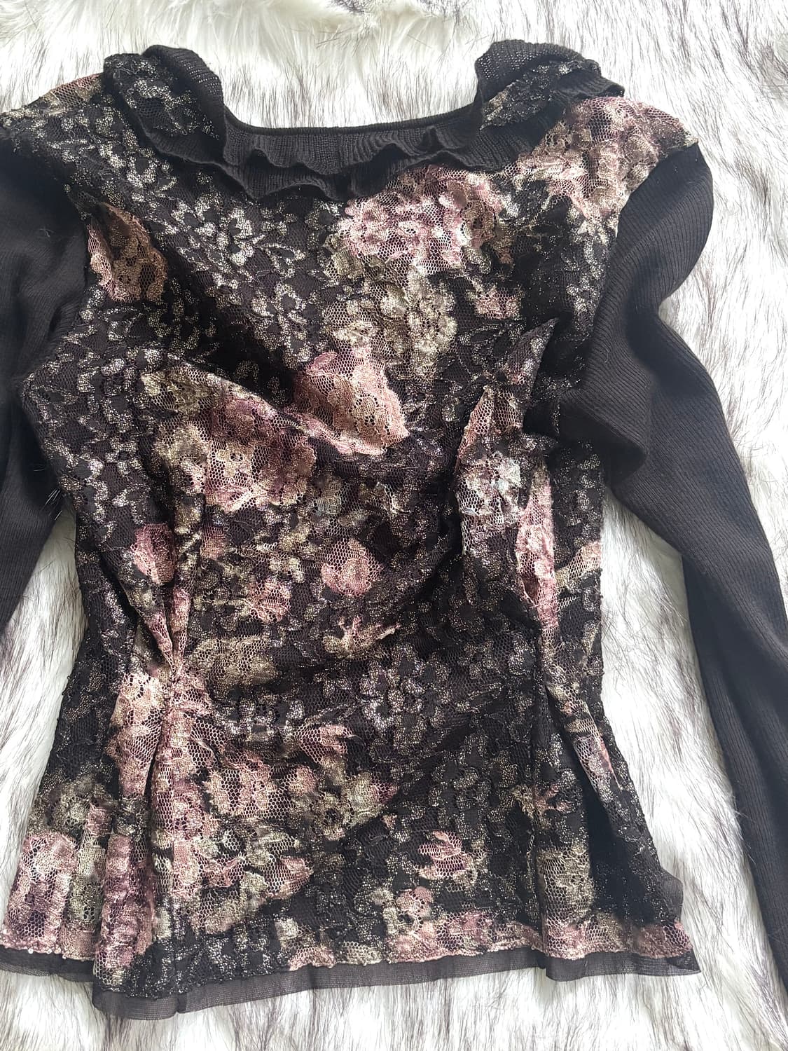 빈티지 오리엔탈 레이스 플라워 패턴 펄 가디건 상품이미지2