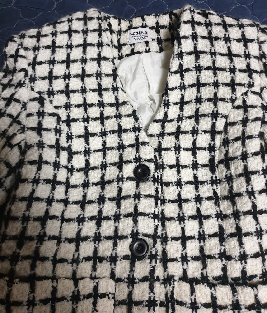 MONROE 안감퀄팅 트위드 자켓 횐검 (S) 상품이미지2