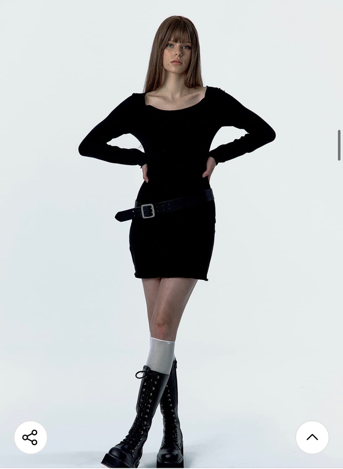 러프넥 롱슬리브 니트 탑 드레스 상품이미지6