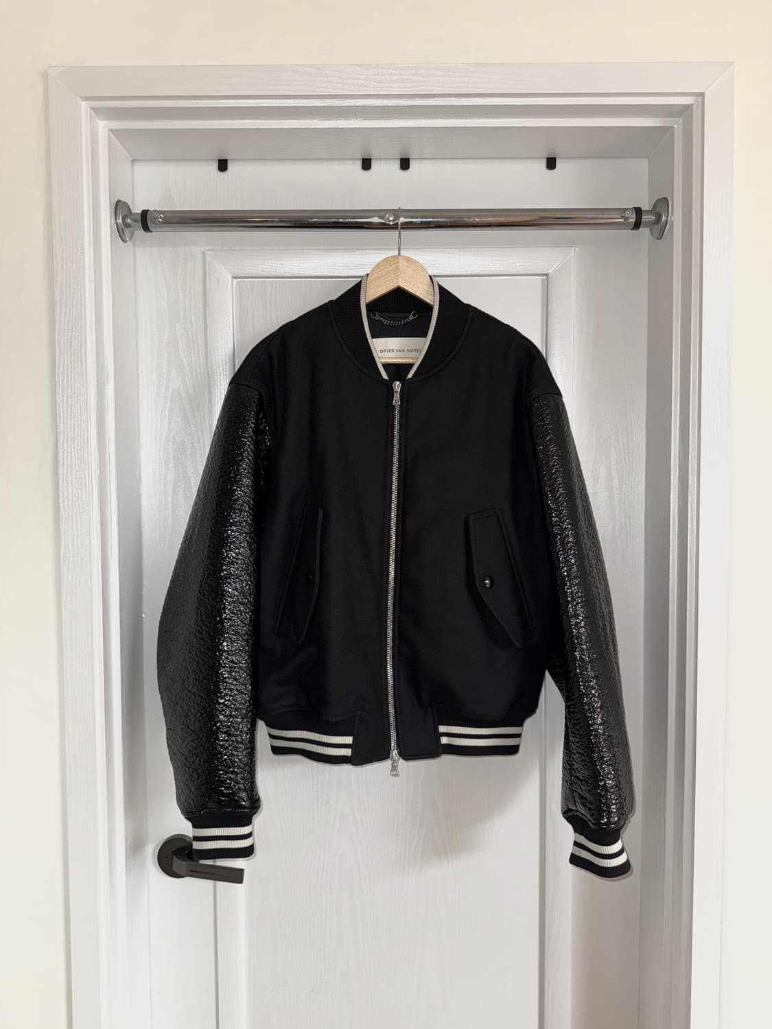 Black Zip Faux-Leather Bomber Jacket 상품이미지1