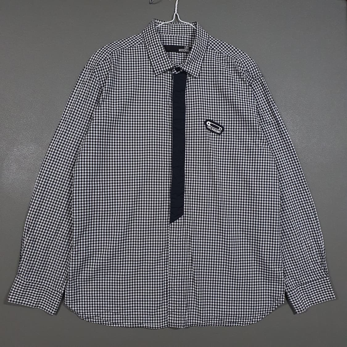 XL) 러브 모스키노 히든 버튼 스트랩 디테일 나노 체크 셔츠 긴팔 남방 상품이미지1