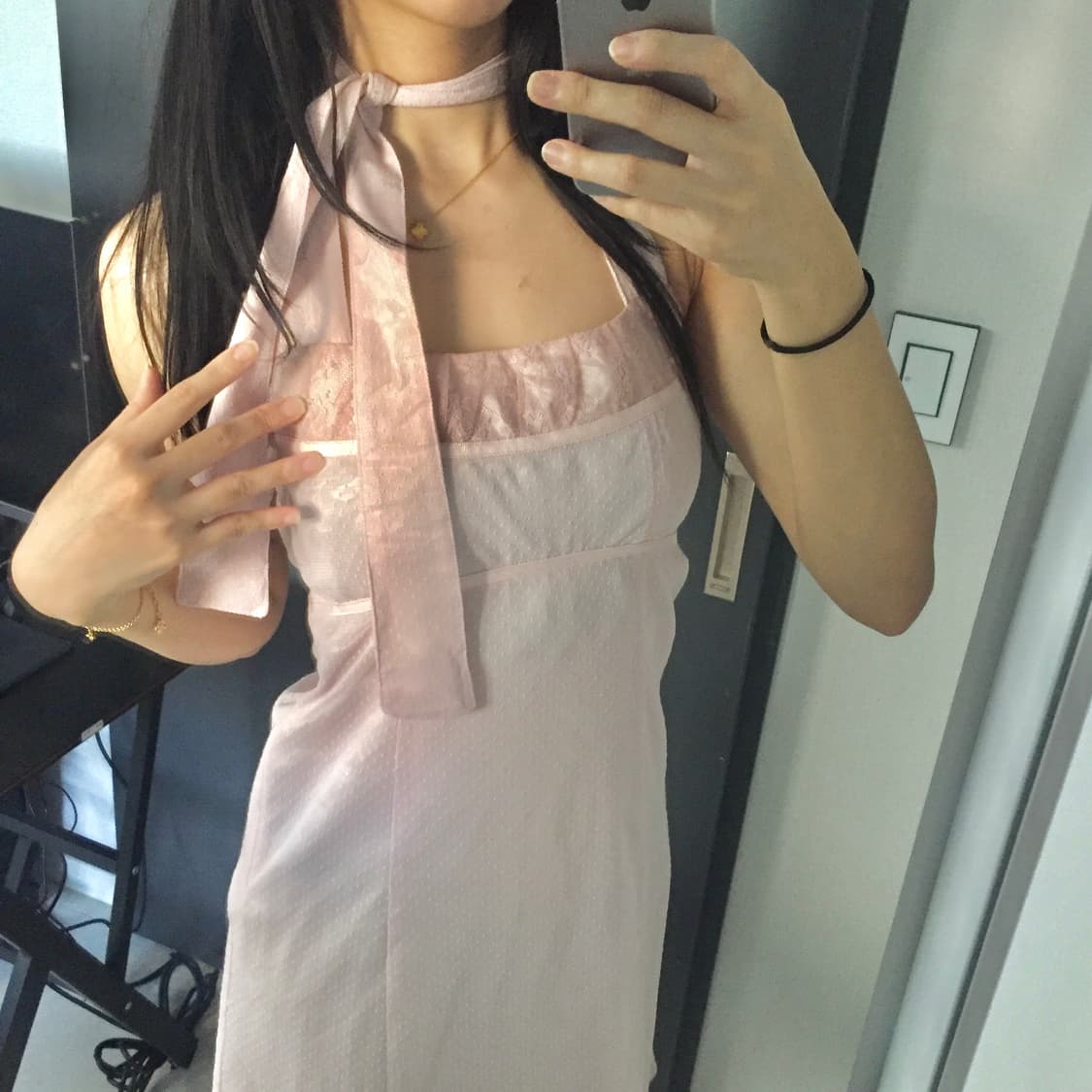 도트 레이스 플라워 홀터 딸기우유 원피스 상품이미지7