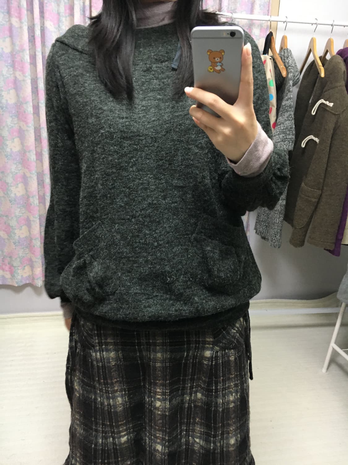 다크 카키 후드 니트  상품이미지2