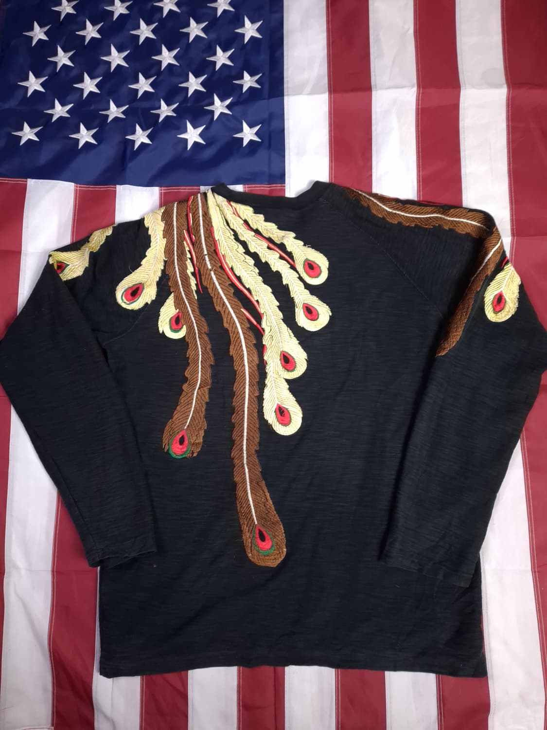 오리지날 일본판 스크립트 봉황 자수 롱 슬리브 티셔츠 상품이미지8