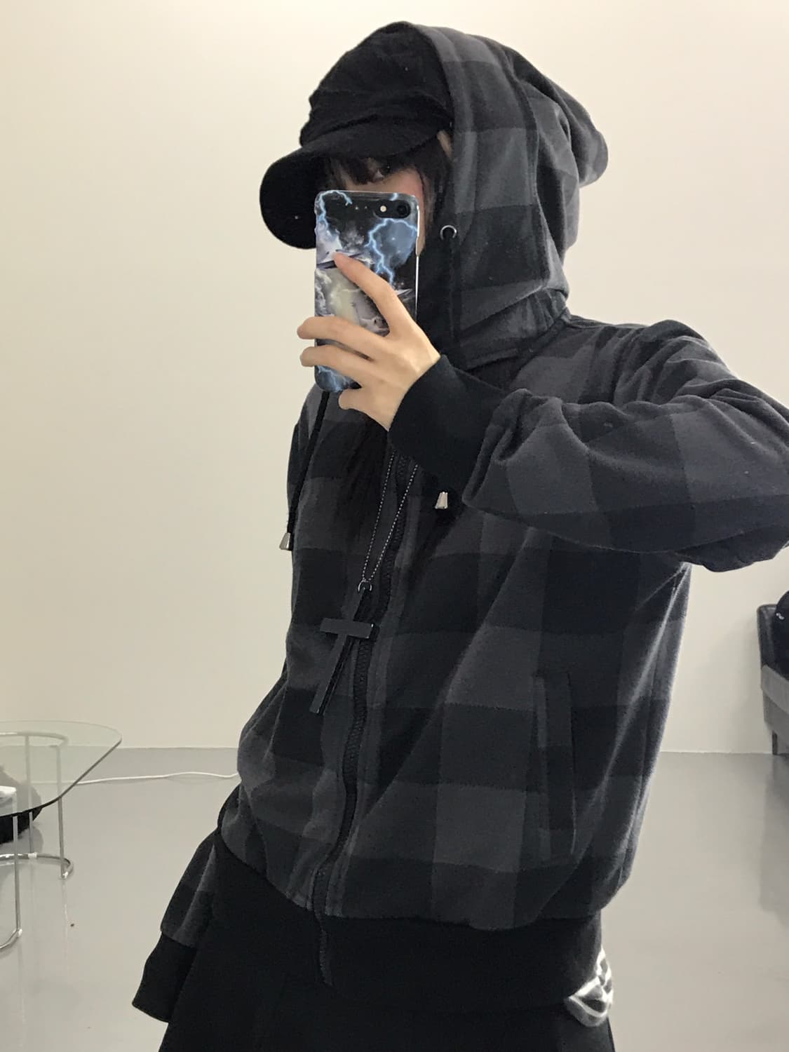 Jpn Checked High Neck Zip-Up Hoodie 상품이미지3