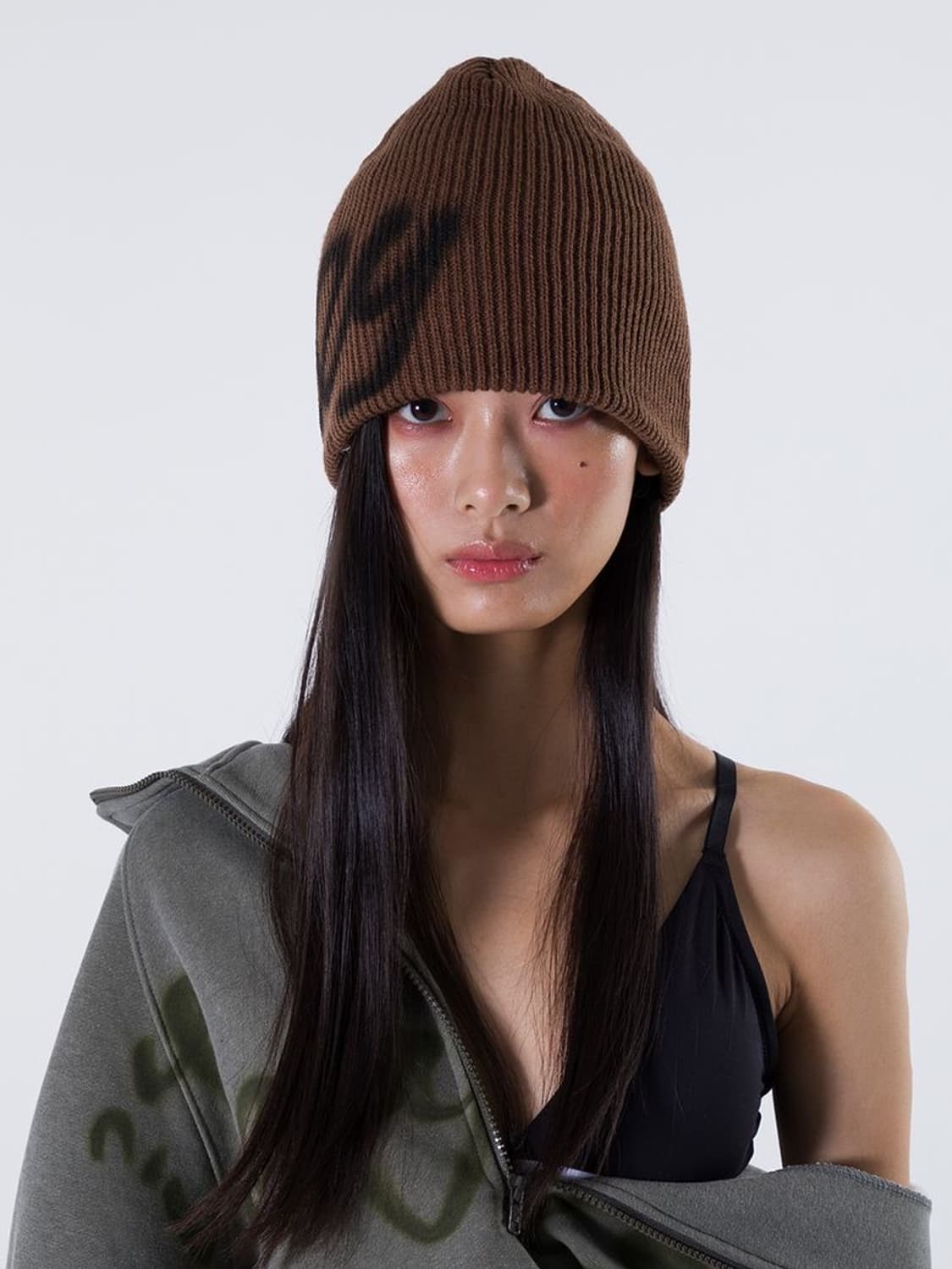 Yeel leey 로고 브라운 비니 상품이미지1