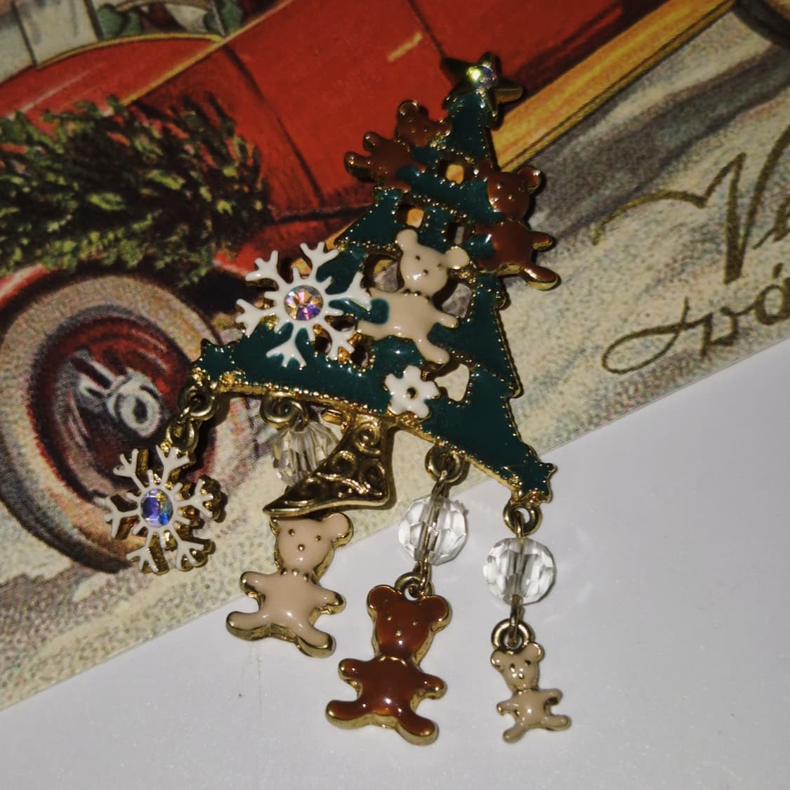 80s 미국 에이본 크리스마스 트리 베어 브로치 상품이미지6