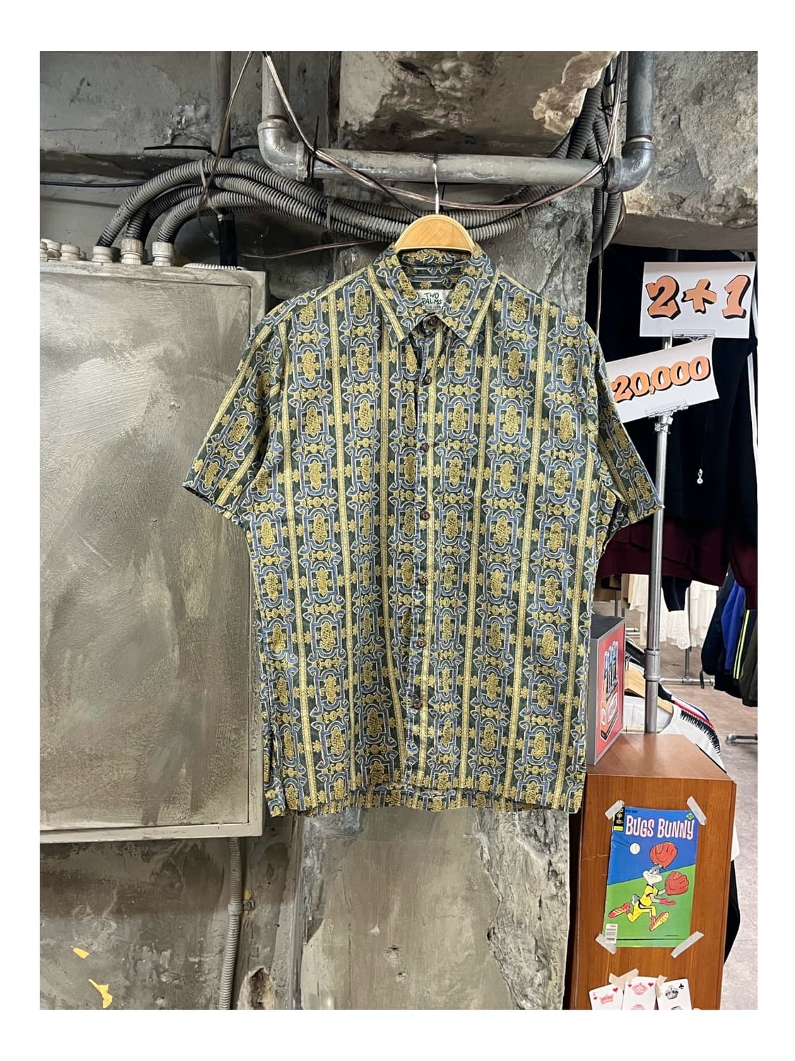 빈티지 패턴 반팔 셔츠 그린 S #csz3730 상품이미지1