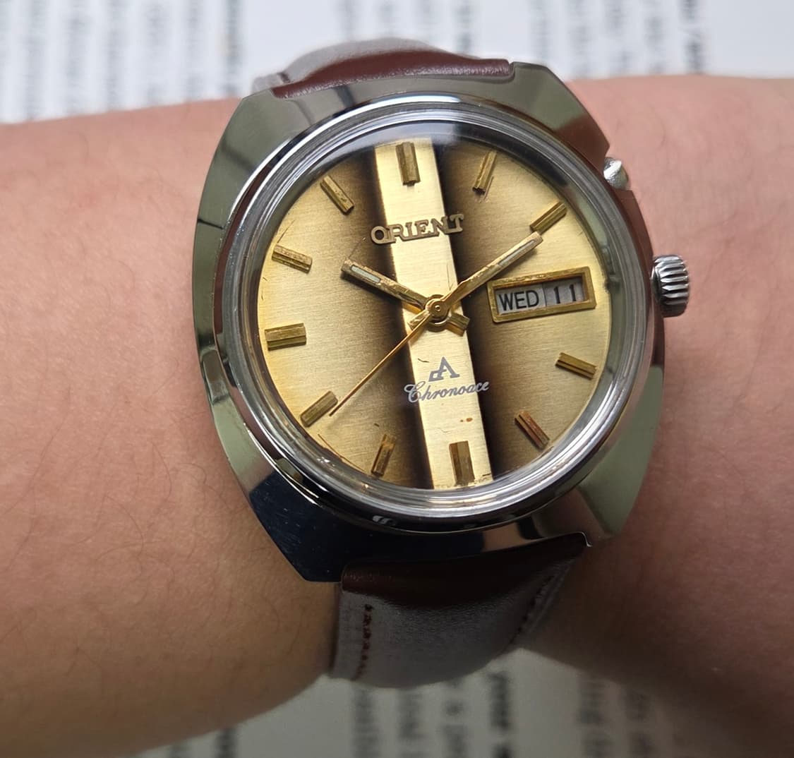 레어] 빈티지 오리엔트 크로노에이스 브라운 타이거아이 점보 수동 메커니컬 상품이미지9