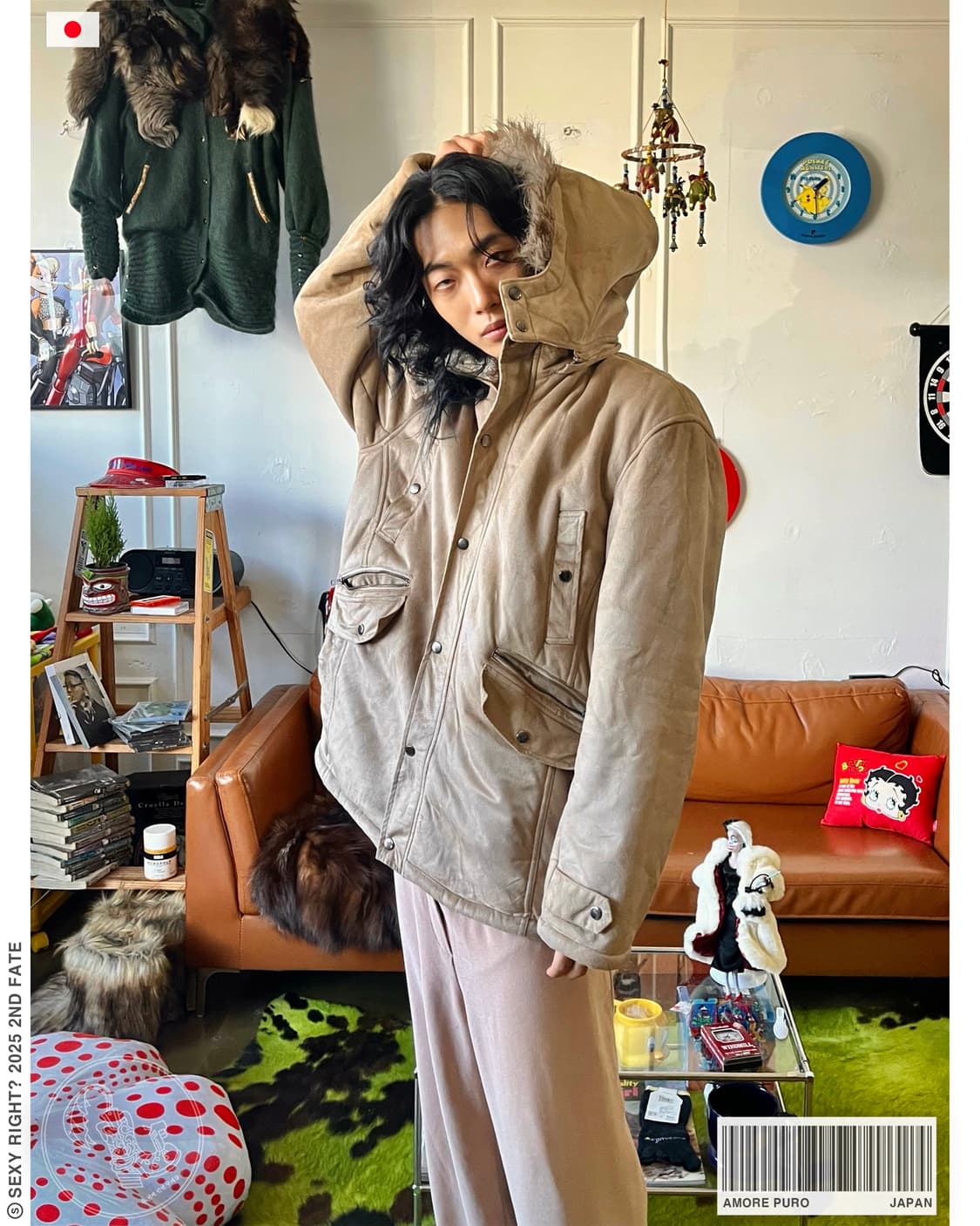 90-00s AMORE PURO Fur Hood Suede Coat 상품이미지1
