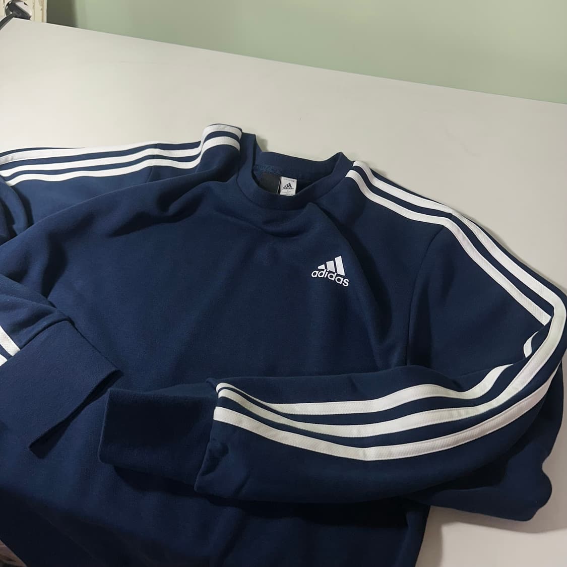 L 아디다스 네이비 3스트라이프 코튼 맨투맨 상품이미지1