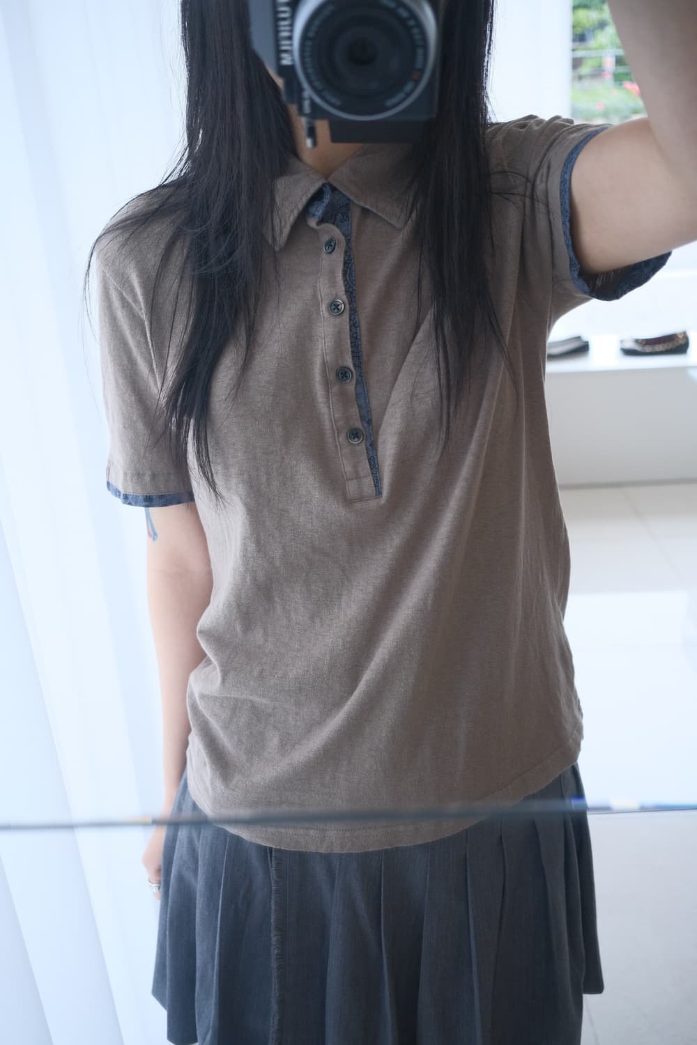 Denim layered polo shirt 상품이미지2