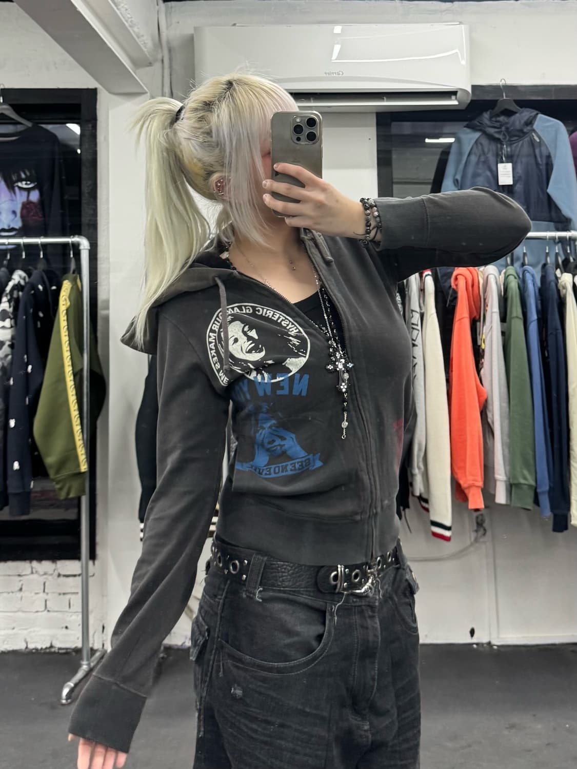 히스테릭 글래머 히스걸 그레이 후드집업 상품이미지3