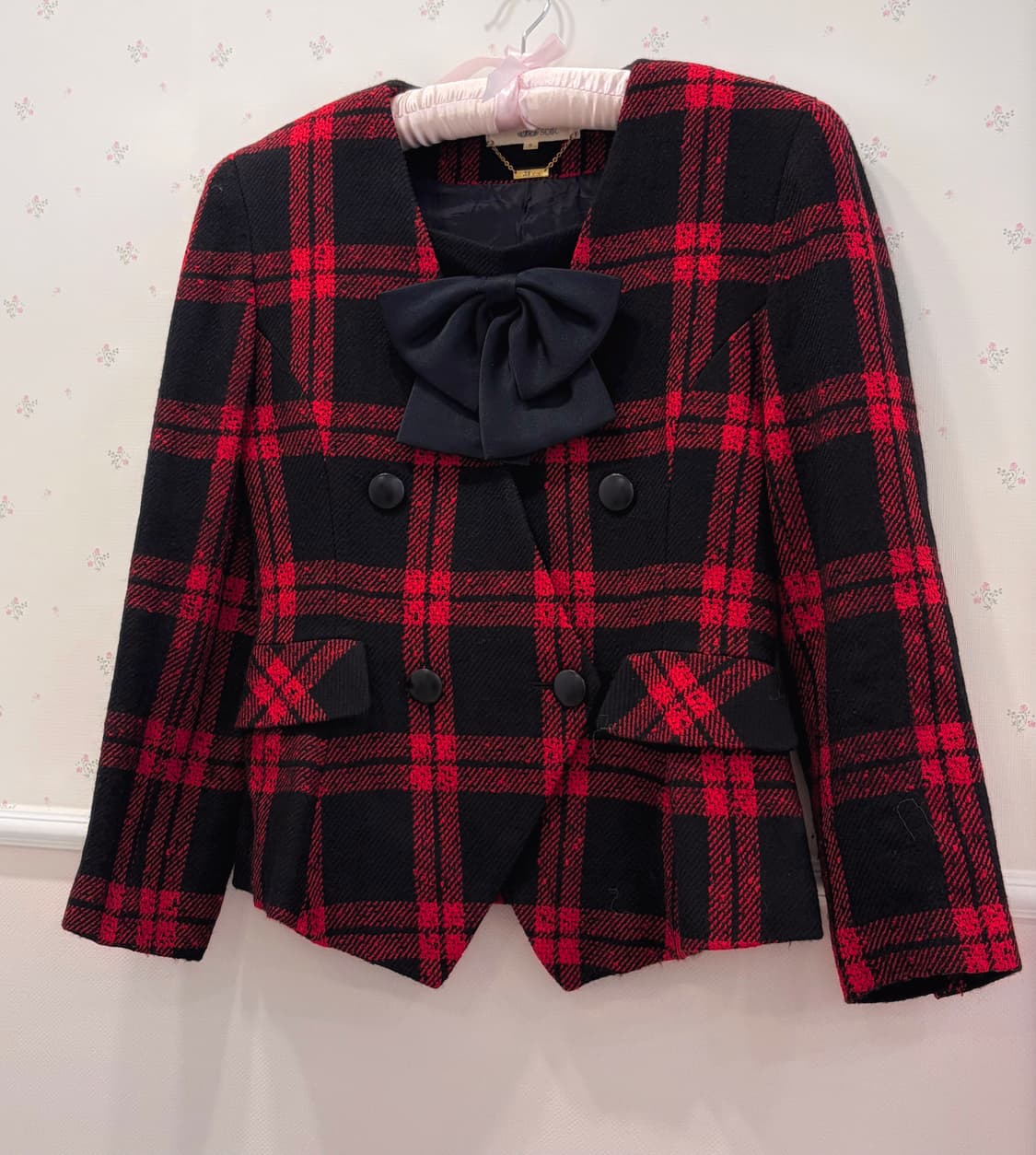 일본 빈티지 체크 리본 자켓 캐캐체 오네갸루 상품이미지1