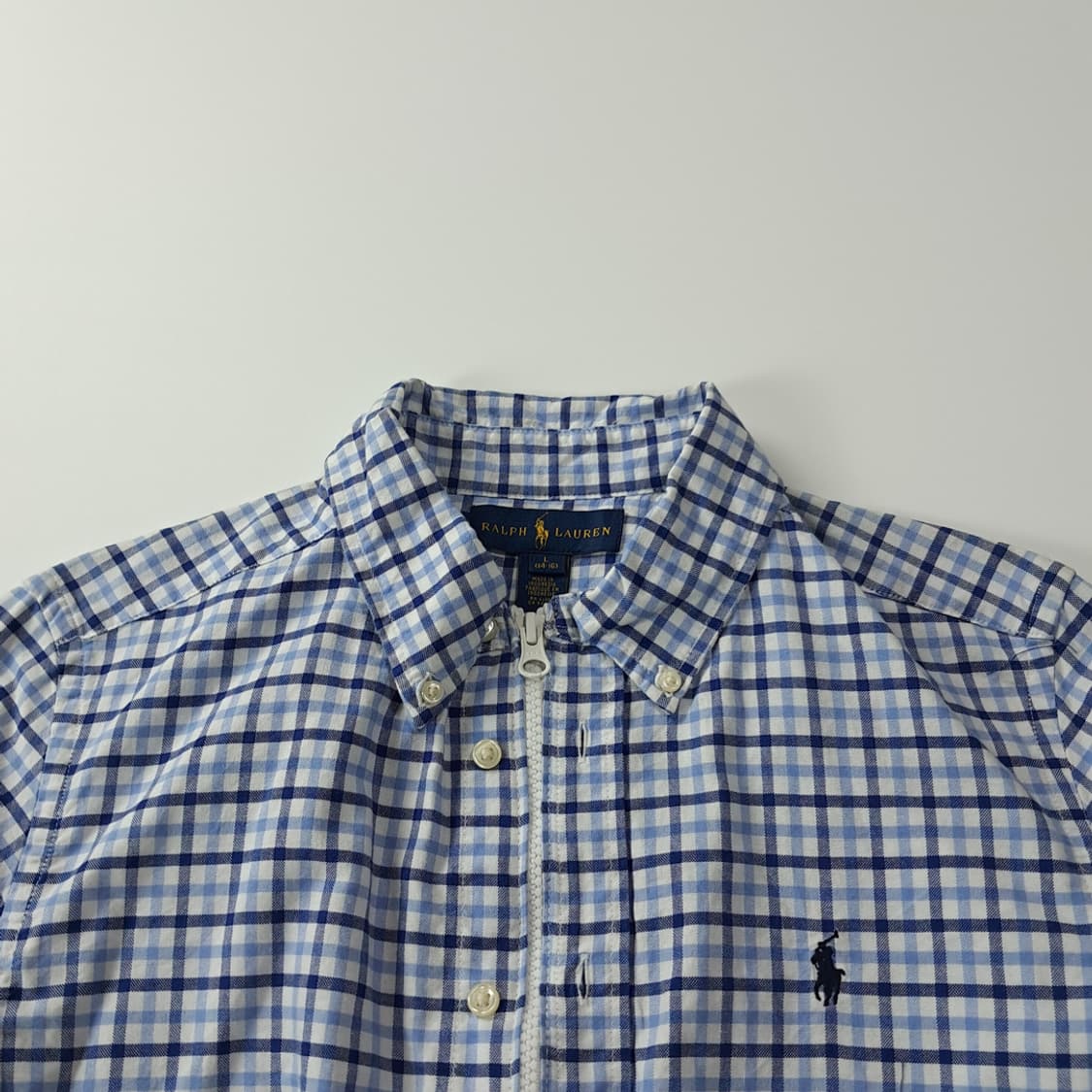 CK335 FREE 폴로 네이비 블루 깅엄체크 크롭 셔츠 자켓 상품이미지2