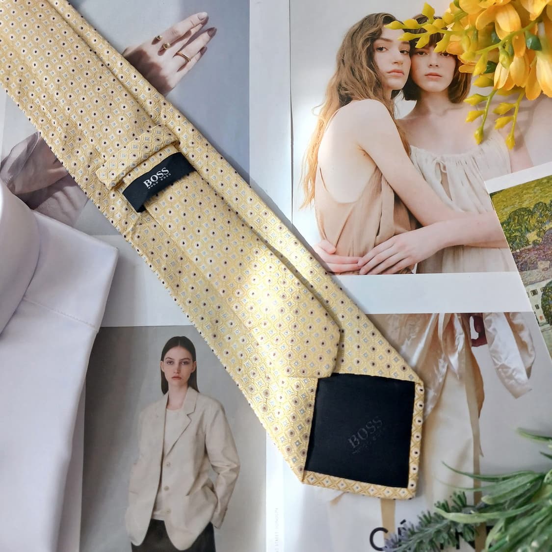 휴고보스 실크 옐로 지오메트릭 패턴 넥타이 8.6cm A등급 A18852 상품이미지4