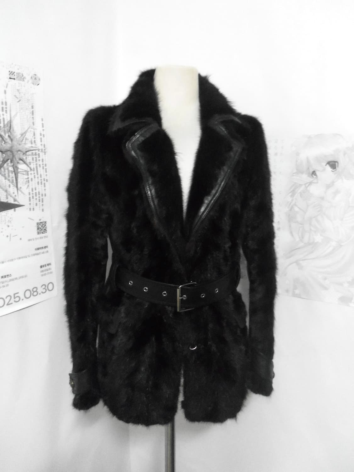 Black Shadow Belted Faux Fur Coat 상품이미지2