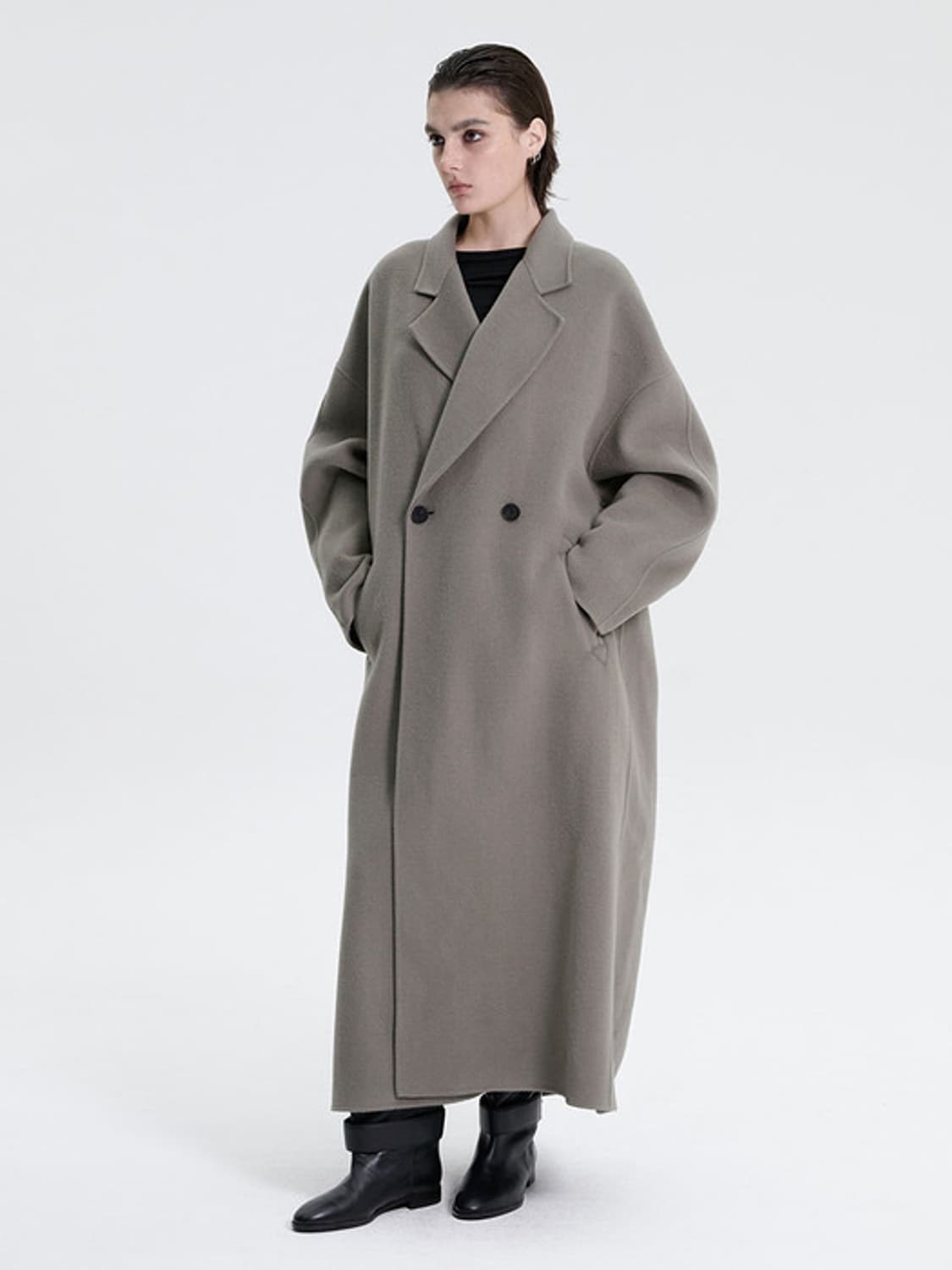 트리밍버드 (Handmade) 와이드 롱 코트 / 카키그레이 1 상품이미지1