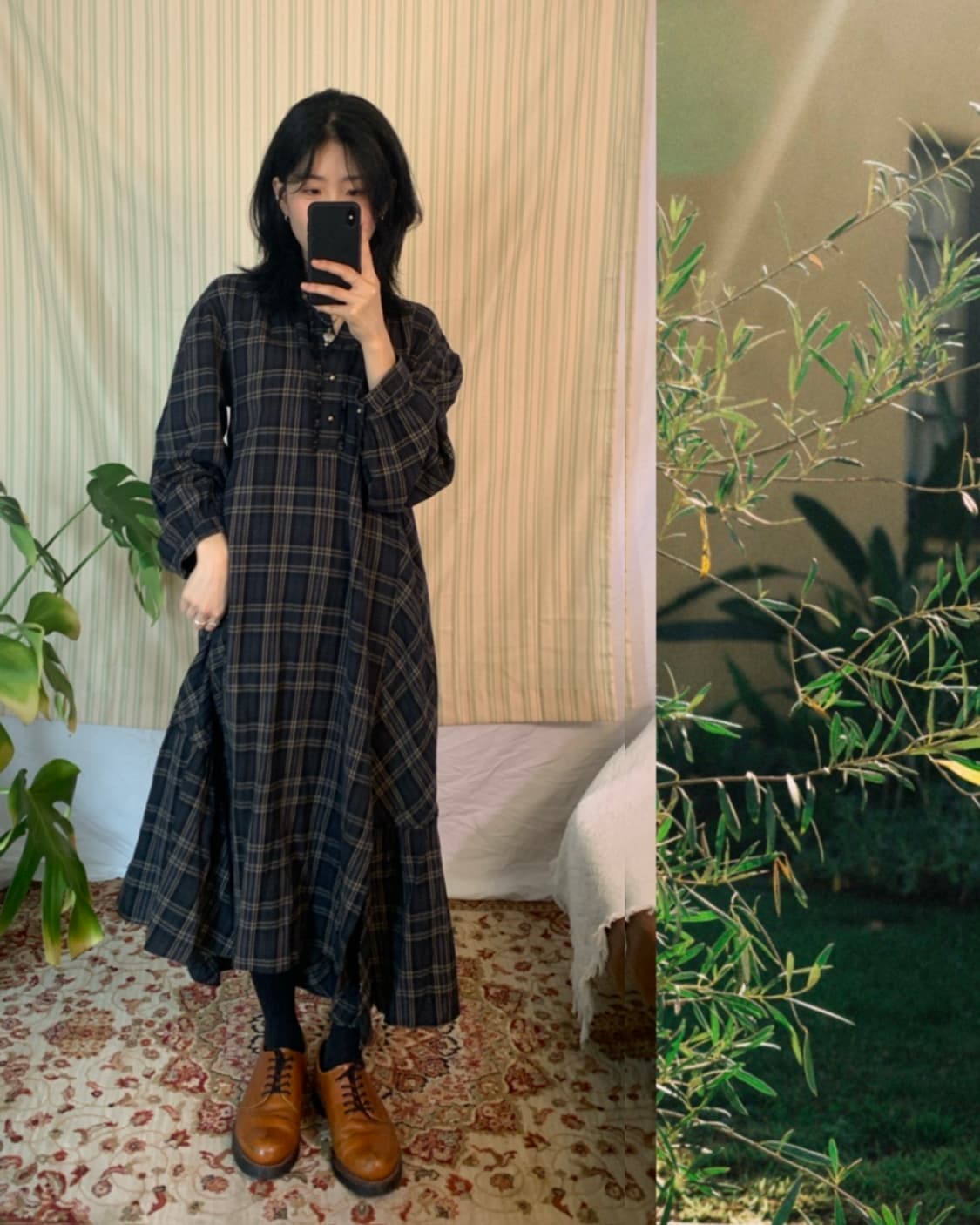 숲속의 잋기 체크 롱 원피스 상품이미지4