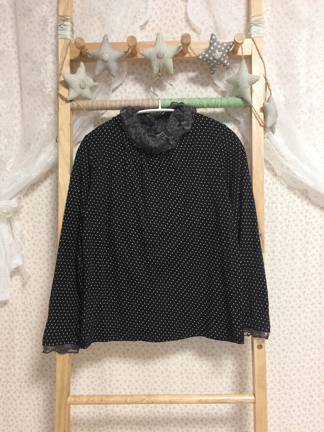 빈티지 모리걸 포춘쿠키 도트 레이스 슬리브 상품이미지1