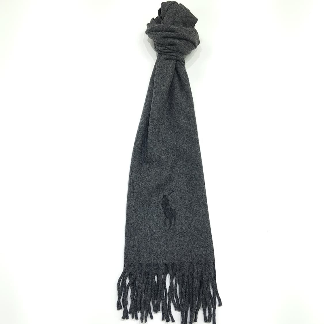 MX361 폴로 랄프로렌 100% 램스울 차콜 그레이 빅로고 머플러 상품이미지3