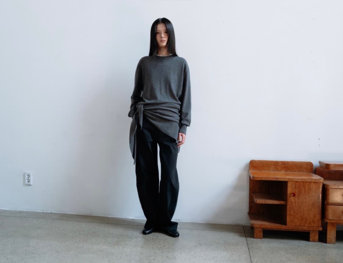 모노하 Cotton curve pants 블랙 상품이미지1