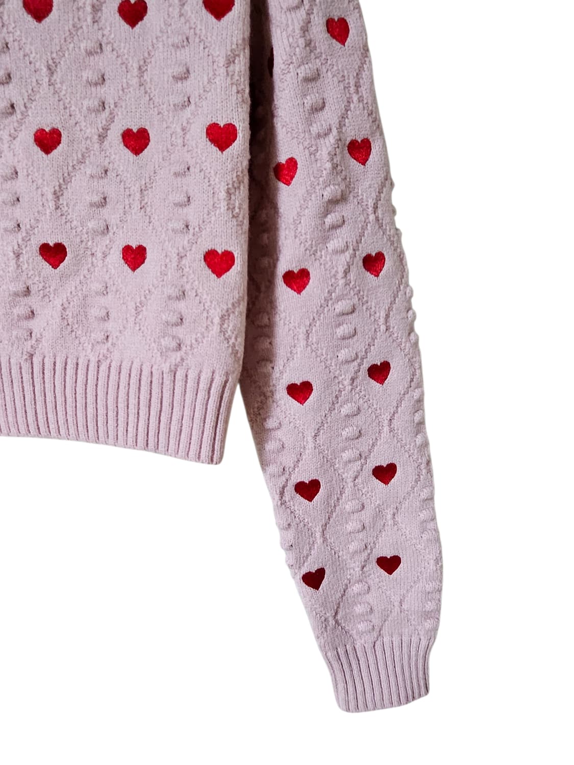 레드 하트 자수/ 미착용 /핑크 크롭 니트 스웨터 F /상태좋음 상품이미지5