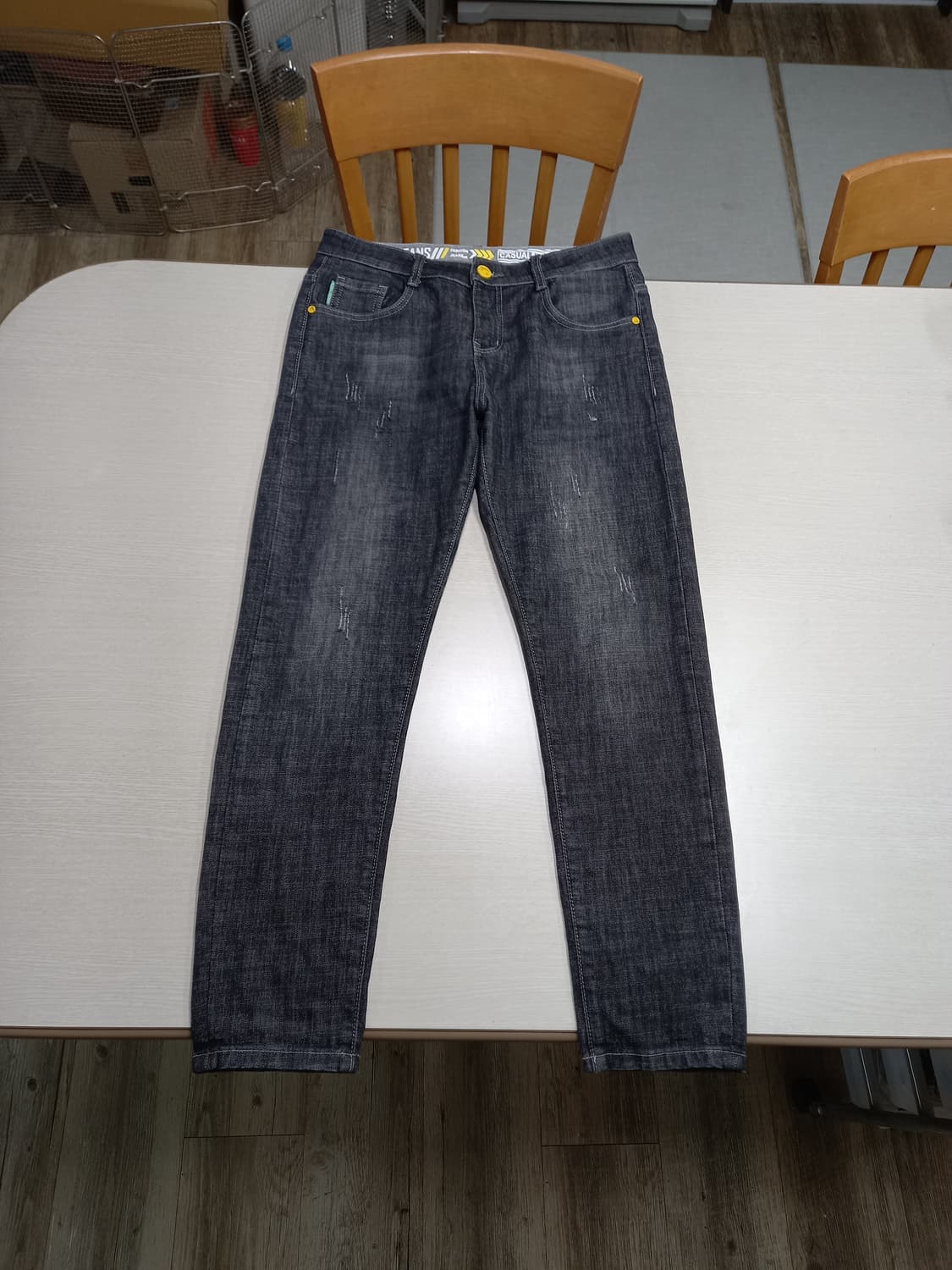 32 ROZALL 데미지워싱 스판 슬림일자진 흑청 32-362 상품이미지1