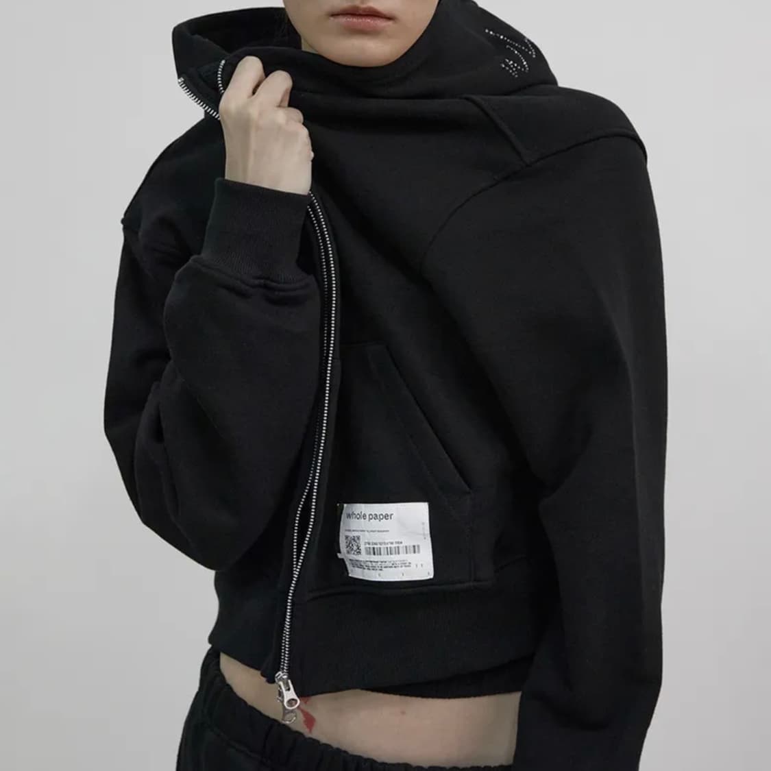 홀페이퍼 큐빅기모후드집업 블랙 팔아요 상품이미지3
